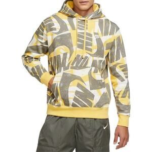 Nike Men's Sportswear Allover Print Futura Club Hoodie Yellow Gray Small, D79